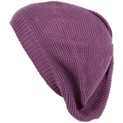 BYOS Chic French Style Lightweight Soft Slouchy Knit Beret Beanie Hat in Solid - color: 2-pack Plum & Black