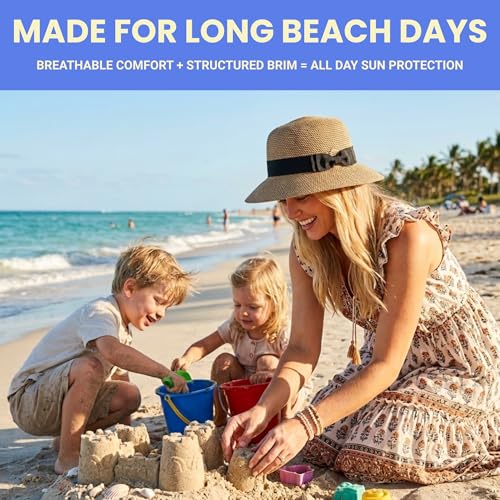 Funky Junque Foldable Wide Brim Straw Sun Hat, Packable Beach Cap - color: Brown Mix