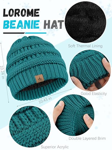 LOROME Winter Beanie Hat Scarf Gloves, Warm Fleece Knit Neck Scarf Set Gift - color: Blue Green