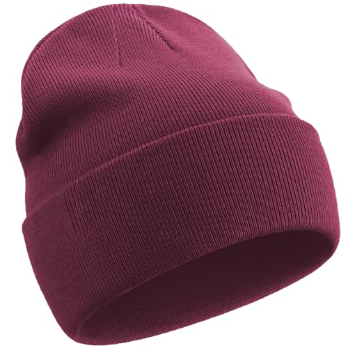 100% Cotton Beanie Hats for Women Men Winter Knit Hats Skull Cap - color: 1-wine Red