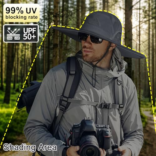 Cooltto L/XL/XXL Wide Brim Sun Hat UPF 50+ UV Protection Boonie Hat - color: Dark Grey, size: Medium-Large