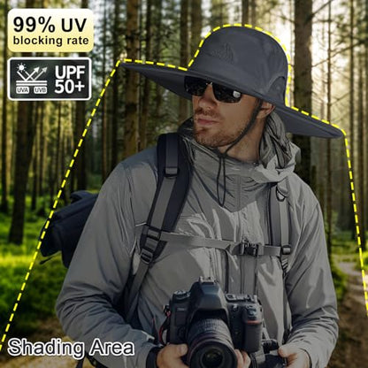 Cooltto L/XL/XXL Wide Brim Sun Hat UPF 50+ UV Protection Boonie Hat - color: Dark Grey, size: Medium-Large