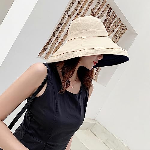 Women Wide Brim Sun Hats Metal Wired Edge Summer UV Protection Beach Fishing Hat for Hiking Garden Travel Chin Strap - color: Lant001-black, size: One Size