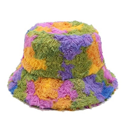 Dirholl Women's Winter Faux Fur Fuzzy Warm Bucket Hat - color: Colorful E Curl