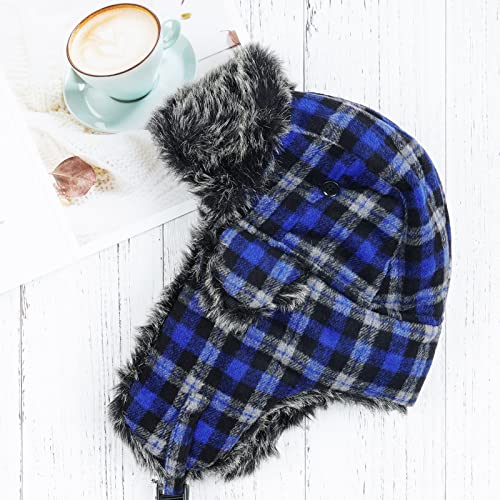 ONWAY Trapper Hat Winter Hats for Women Men with Faux Fur Ear Flaps - color: Blue