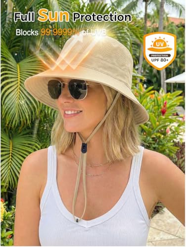 Summer Bucket Hats for Woman Lightweight Foldable Adjustable Fishing Hiking Outdoor Sun Hat UV Protection Quick Dry - color: Army Green