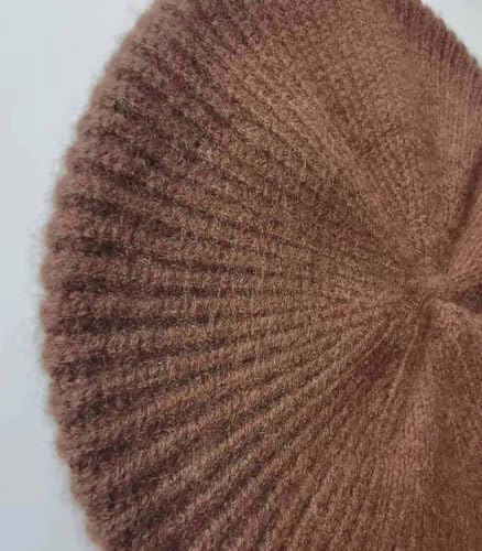 Cashmere Berets Hats Women Winter Warm Merino Wool Knitted Oversized Beige Beanie - color: Coffer