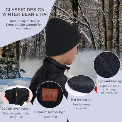 Large Slouchy Winter Hat for Cold Weather, Warm Loose Slouch and Cuffed Beanie Hats for Women Men - color: Black