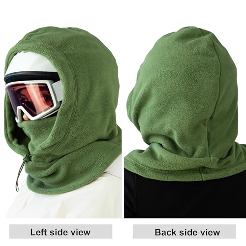 Fleece Balaclava Over Helmet - Warm Helmet Ninja Hood - Snowboard Hooded Hat Neck Gaiter Ski Mask - color: Pinegreen, size: One Size