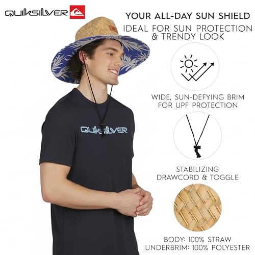 Quiksilver Men's Wide Brim Outdoor Lifeguard Straw Sun Hat - color: Royal Blue, size: Large-X-Large