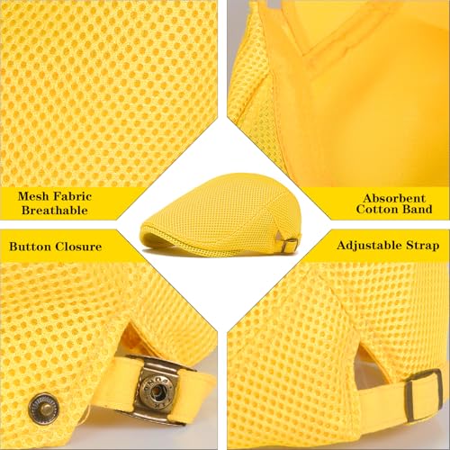 meioro Mens Breathable Mesh Summer Hat Adjustable Flat Cap Newsboy Beret Ivy Cap Irish Cabbie Fishing Hats - color: Yellow