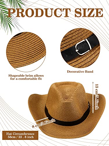 Mepase 12 Pcs Adults Straw Cowboy Hats for Women Men Western Hats Bulk