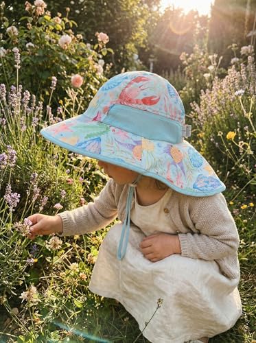 icolor Kids Sun Hat UPF50+ Sun Protection Bucket Hat Toddler Summer Beach Play Hats with Neck Flap for Girl Boy Ages 3~10 - color: Marine Animals