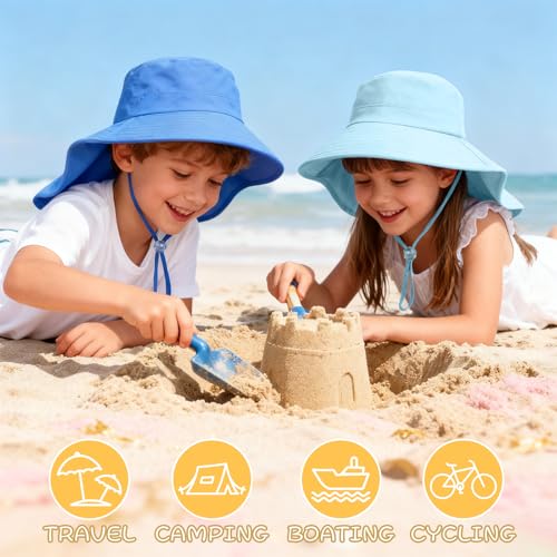 ZOORON Outdoor Kids Sun Hat with Neck Flap UPF 50+ Sun Protection Fishing Hat Wide Brim Summer Kids Beach Hats for Girls Boys - color: 1pack-light Blue