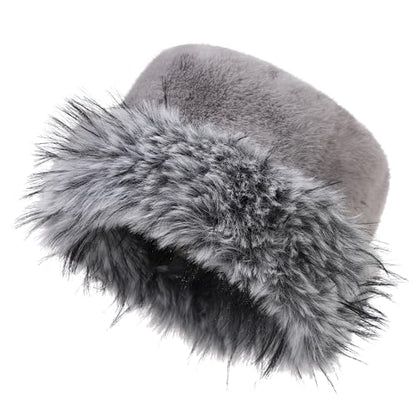 sy soul young Women's Leopard Faux Fur Hats Fluffy Bucket Hat Russian Style - color: Gray and Black Tips