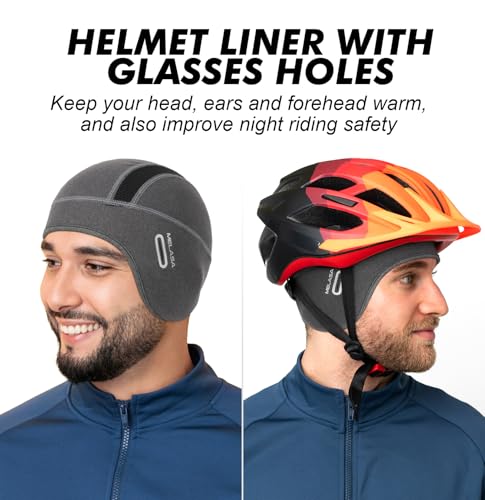 MELASA Winter Ear Warmer Skull Cap Helmet Liner with Glasses Holes - color: Green