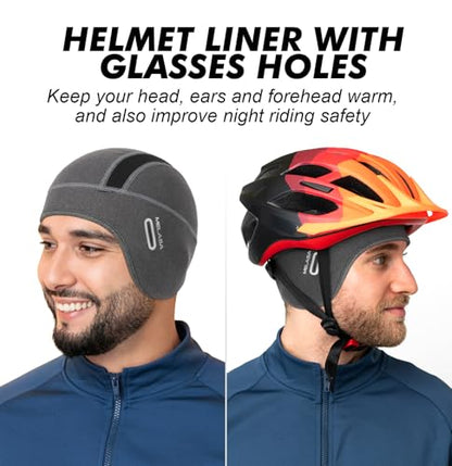 MELASA Winter Ear Warmer Skull Cap Helmet Liner with Glasses Holes - color: Green