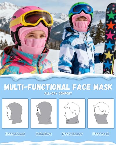 AWAYTR Kids Balaclava Ski Mask for Boys Girls - Fleece Windproof Winter Cap - color: Pink