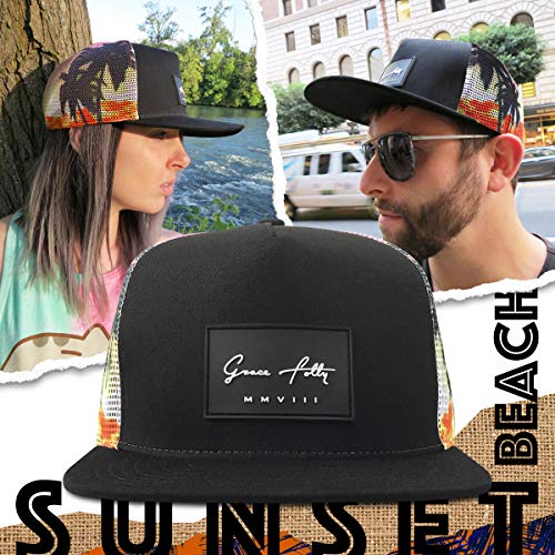 Grace Folly Trucker Hat for Men & Women. Snapback Mesh Caps - color: Sunset Beach