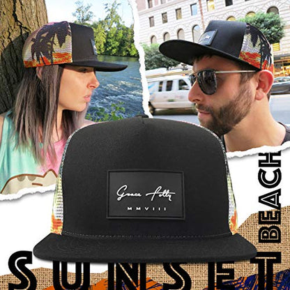 Grace Folly Trucker Hat for Men & Women. Snapback Mesh Caps - color: Sunset Beach