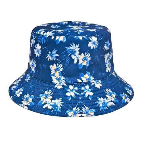 Quanhaigou Reversible Printed Bucket Hat,Summer Beach Outdoor Cap - color: Hibiscus Flower