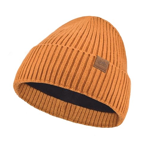 Unisex XXL Winter Hat, Fleece Lined Beanie Skull Cap Thermal Beanies Warm Ski Hat for Cold Weather - color: Rust