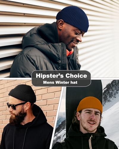 Short Fisherman Beanie for Men Women Wool Fleece Lined Winter Hat - color: 1pcs-navy Blue