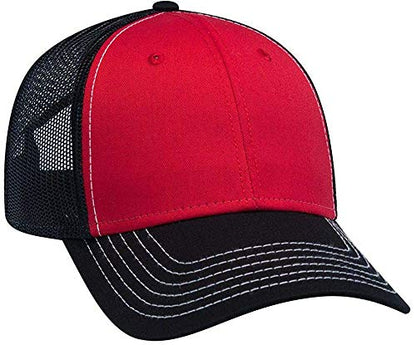 Ashen Fane 6 Panel Low Profile Contrast Vertical Mesh Back Snapback Hat - color: Blk/Red/Blk