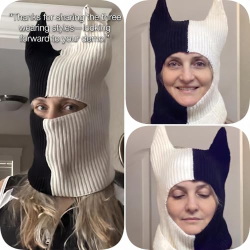 LOLAT Funny Horn Balaclava Ski Mask with Ears Full Face Hat Winter Warm Beanies Halloween Costume Men/Women - color: White