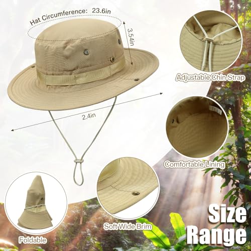 Wide Brim Boonie Hats for Men and Women with Chin Straps - color: Khaki / White / Light Army Green / Black-white-gray