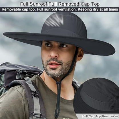 Cooltto L/XL/XXL Wide Brim Sun Hat UPF 50+ UV Protection Boonie Hat - color: Dark Grey, size: Medium-Large