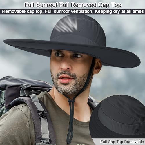 Cooltto L/XL/XXL Wide Brim Sun Hat UPF 50+ UV Protection Boonie Hat - color: Dark Grey, size: Medium-Large