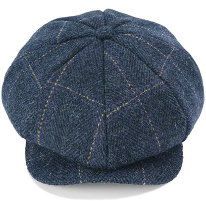 Mens Newsboy Cap High Woolen Tweed Gatsby Hat Ivy Cabbie Flat Golf Cap for Fathers Women Unisex - color: Herringbone Golden Plaid, size: 7-7 1/8
