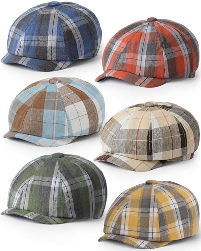 Suhine 6 Pcs Newsboy Cap for Men Octagonal Hat 8 Panel - style: Plaid