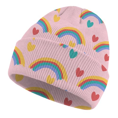 Kids Beanie Knit Hat Winter Unisex Cuffed Beanies Skull Cap Warm Double Layer Thick Acrylic Cute for Girls Boys - color: Rainbow