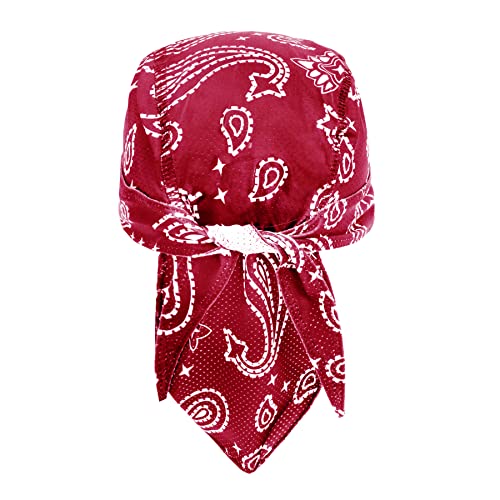 Greenery-GRE Head Tie Quick Drying Cycling Cap Headband Skull Beanie Bandana Do Rags Moisture Wicking Pirate Hat Helmet Liner - color: Red, Print Style