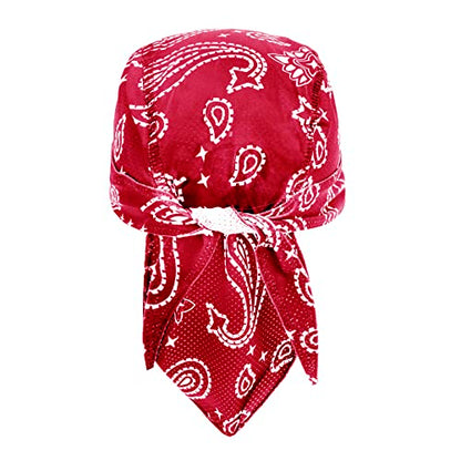 Greenery-GRE Head Tie Quick Drying Cycling Cap Headband Skull Beanie Bandana Do Rags Moisture Wicking Pirate Hat Helmet Liner - color: Red, Print Style