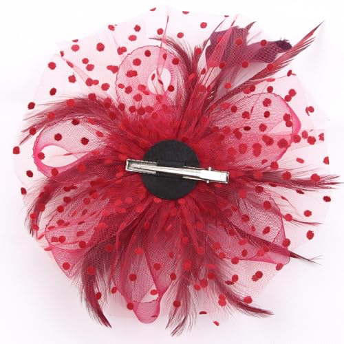 WLBON Fascinators Hat 20s 50s Headband Hair Clips Flower Mesh Veil Feather Headpiece Headwear Women Halloween Carnival Cocktail Wedding Church Cosplay Dress Up Birthday Tea Party Accessories Burgundy - color: Burgundy Tone