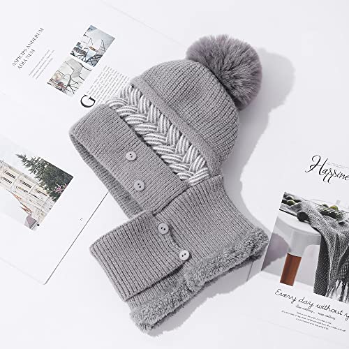 HUAMULAN Women Winter Knit Balaclava Fleece Lined Hooded Beanie Hats - color: Grey, size: One Size
