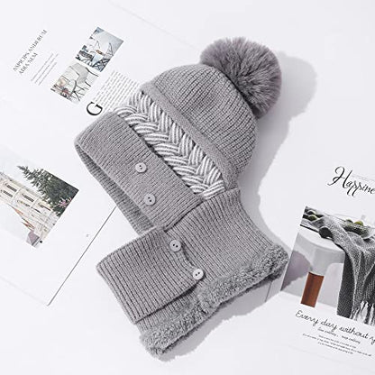 HUAMULAN Women Winter Knit Balaclava Fleece Lined Hooded Beanie Hats - color: Grey, size: One Size