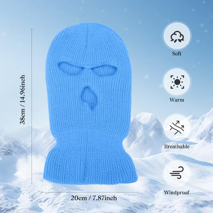 3 Hole Ski Mask, Knitted Balaclava Face Mask, Winter Full Face Mask Cover for Winter Outdoor Sports - color: Blue