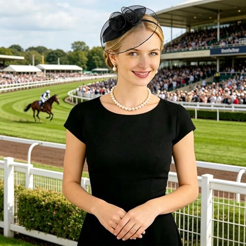 Fascinator Hat for Women Vintage Derby Hat Tea Party & Church Headpiece with Headband and Clip - color: Black
