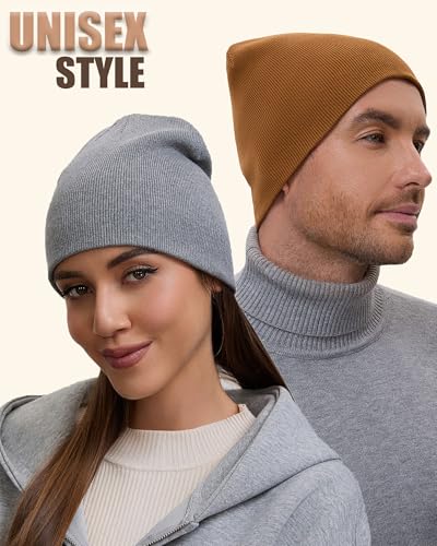 100% Cotton Beanie Hat for Men Women Cuffless Warm Winter Hats - color: 1pcs-light Gray