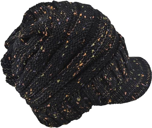C.C Trendy Warm Oversized Chunky Soft Oversized Ribbed Slouchy Knit Hat with Visor Brim - color: Black Confetti