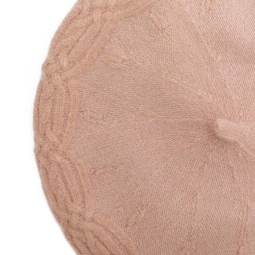ZLYC Women French Beret Hat Reversible Solid Color Knit Warm Artist Cap - color: Cable Knit Pink