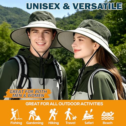 Wide Brim Sun Bucket Hat, Waterproof Boonie Hat for Men & Women - color: 02 Beige+army Green