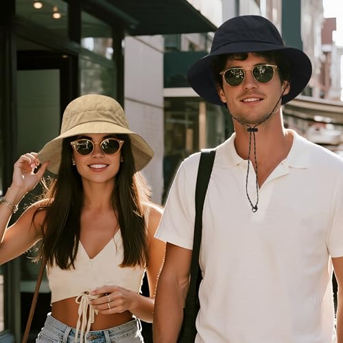 PFFY Waterproof Bucket Hats for Men Women Packable Sun Hat for Outdoors - color: Solid Blue