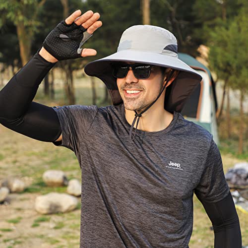 HUAMULAN Women Men Wide Brim Sun Hat Hiking Fishing Hats with Neck Flap - color: Hyp011-qianhui