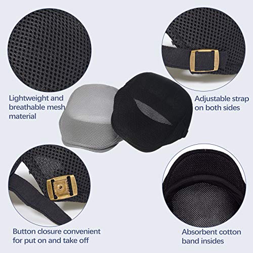 Geyoga 3 Pcs Mesh Newsboy Cap, Adjustable Mesh Cap - color: Light Gray, Navy Blue, Black