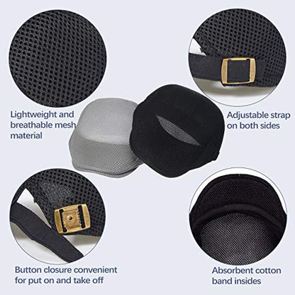 Geyoga 3 Pcs Mesh Newsboy Cap, Adjustable Mesh Cap - color: Light Gray, Navy Blue, Black